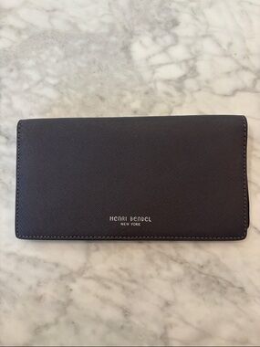 Henri Bendel Black Saffiano Fold Wallet with Silver Logo